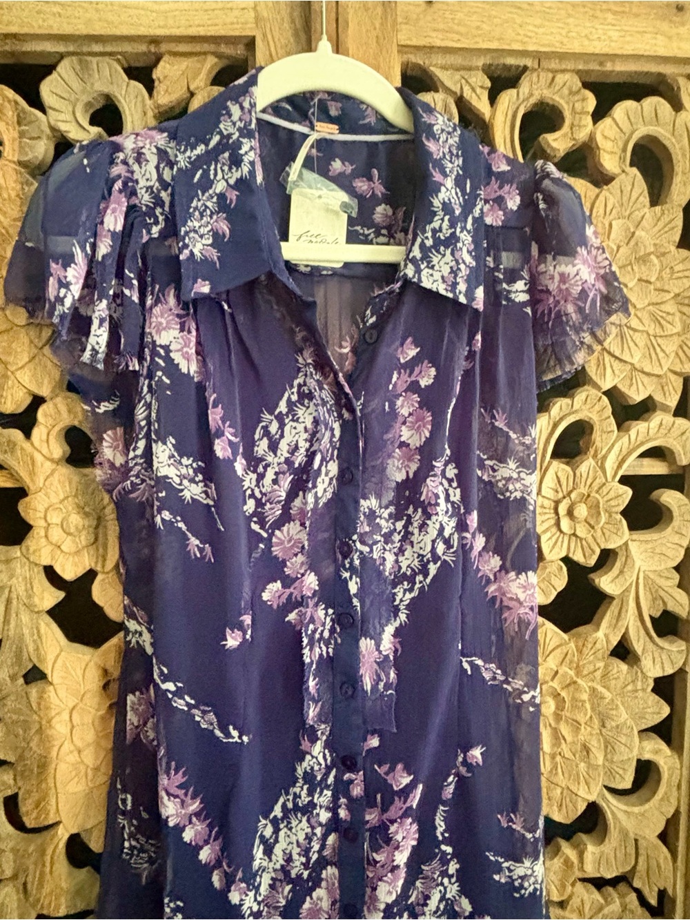Free People Navy Maxi Dress with Pink Floral Accents - Picture 4 of 5